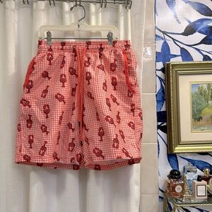 NWOT MR. Swim Mesh Lined Swim Shorts Drawstring All Over Lobster Print Sz S